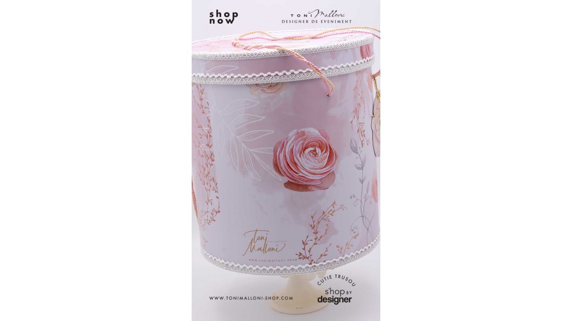 Trusou botez elegant cu pattern bujori roz Peony Affair 5